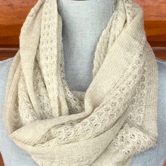 Ann Taylor Winter White with Gold Metallic Thread Infinity Scarf - Picture 2 of 6